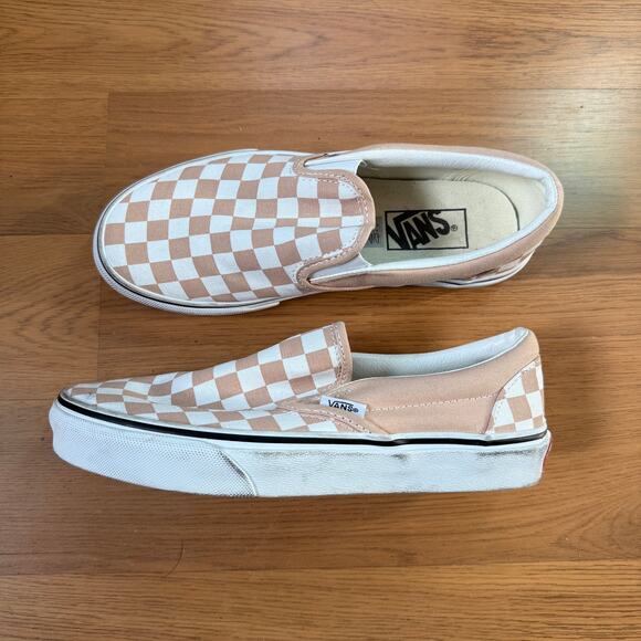 Women's Vans Rose Smoke Tan Classic Slip-On Checkerboard Sneakers Shoes Sz 6.5 - Picture 1 of 7